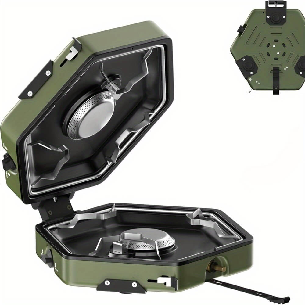 17,000 BTU Propane 2-Burner Foldalbe Camping Stove_dark green