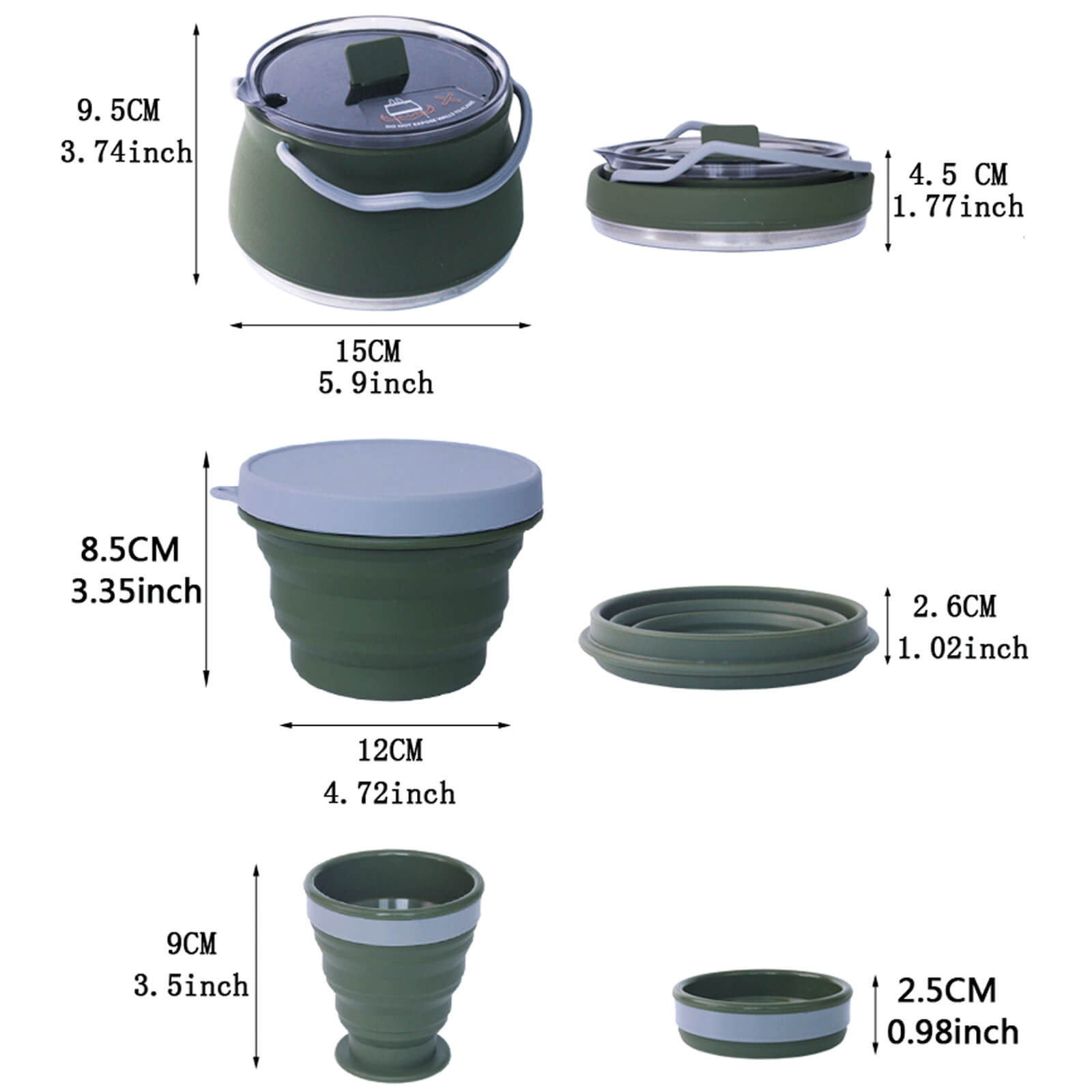 Collapsible Camping Kettle Set with Cup and Bowl – 1000ml Portable Cookware