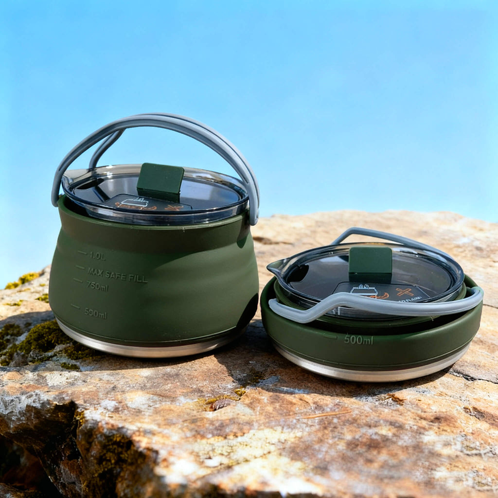 Collapsible Camping Kettle Set with Cup and Bowl – 1000ml Portable Cookware