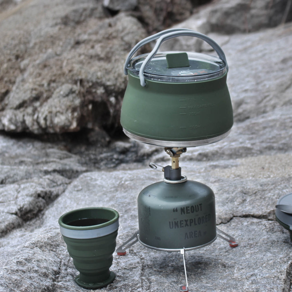 Collapsible Camping Kettle Set with Cup and Bowl – 1000ml Portable Cookware