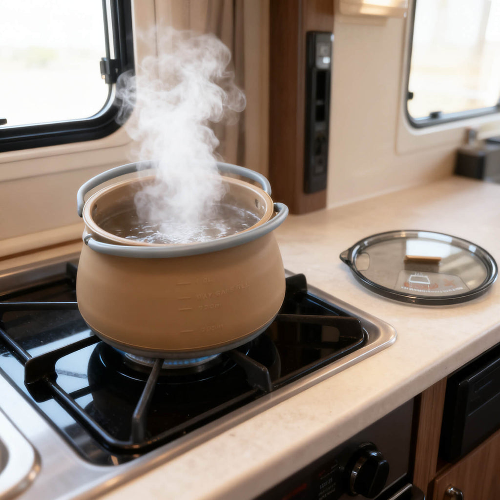 Collapsible Camping Kettle Set with Cup and Bowl – 1000ml Portable Cookware