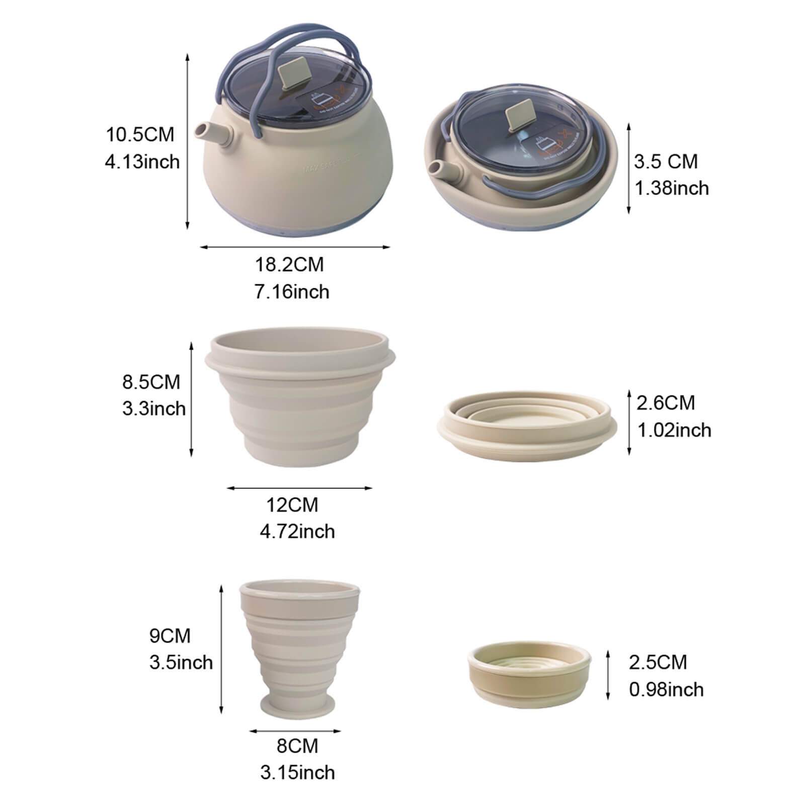 Collapsible Camping Kettle Set 1500ml with Cup and Bowl – Outdoor Cookware for 2–3 People